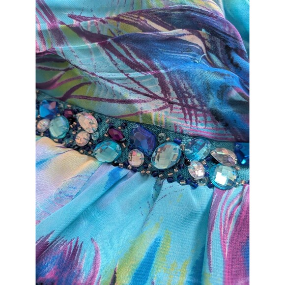 Deb Vtg 90s Y2K Dress Womens 24 Strapless Embellished High-lo Blue Peacock Maxi - Picture 12 of 16